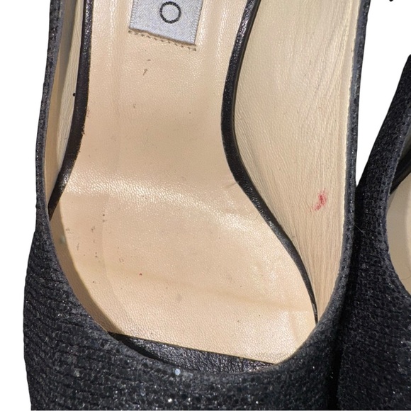 JIMMY CHOO Luna Anthracite Lamé Sparkly Peep Toe Heels EU 40.5 US Size 10.5 - Picture 8 of 16